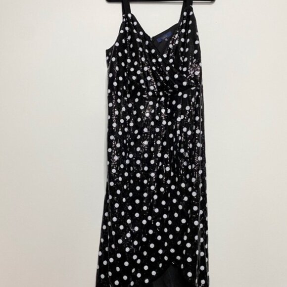 NWOT Rachel Roy Black and White Polka Dot Sequin Faux Wrap Dress Size 18/18W - Picture 4 of 12